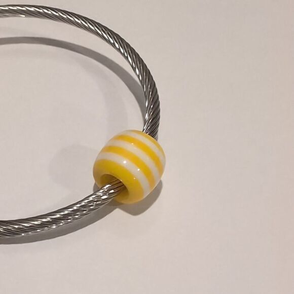 Yellow and White Striped Charm for Pandora Style Bracelet‎ - Picture 4 of 4